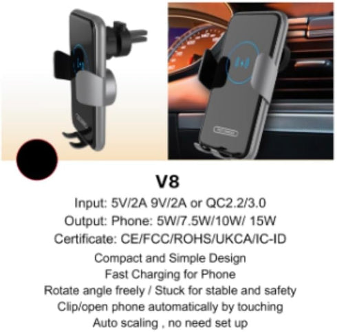 EDS V8 Wireless Car Charger, 15w Fast Charging, Auto Clamping Car Phone Mount, Cell Phone Holder Charger, for iPhone 15 14 13 12 11 Pro Max Xs, Et...