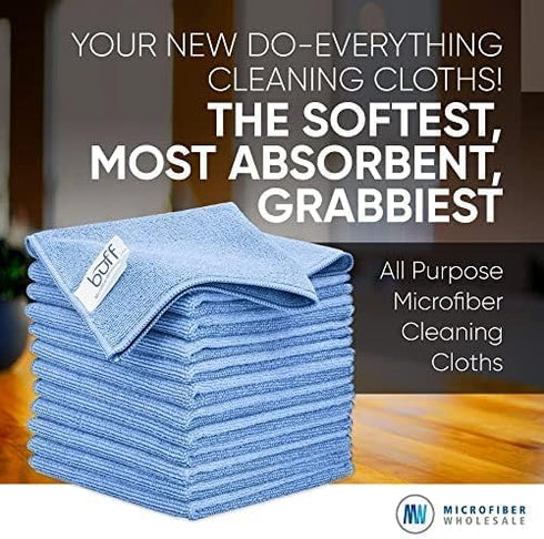 12" x 12" MW Pro Multi-Surface Microfiber Cleaning Cloths | Blue - 12 Pack | Premium Microfiber Towels for Cleaning Glass, Kitchens, Bathrooms, Au...