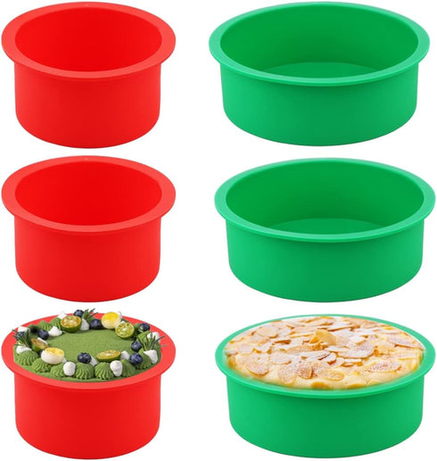 Round Silicone Pan Set - 6 Pack 4 - 6Inch Baking Cake Mold, Quick Release Baking Pans for Muffin, Cupcake, Layer Cake, Cheese Cake, Rainbow Cake a...