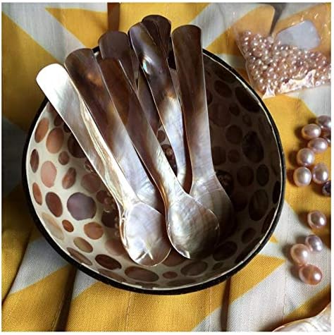 DUEBEL Set of 6 Pink Mother of Pearl 4.5 inch / 11cm MOP Caviar Spoons W Round Handle for Caviar Serving or Egg Serving...