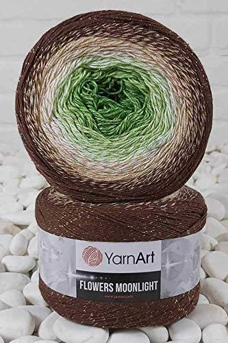 YarnArt Flowers Moonlight Glitter Cotton Yarn, Soft, Rainbow Crochet, Metallic Lurex handknit Shiny, Silvery Cake, Multicolor Cotton, 1 Skein Weig...