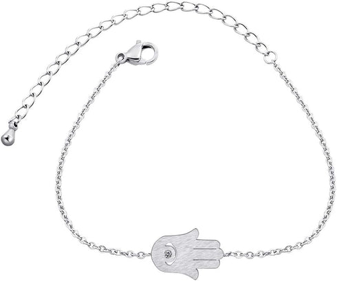 Stainless Steel Silver Rose Gold Link Chain Hand of Fatima Bracelet Anklet Hamsa Jewelry for Women...