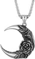 Jude Jewelers Stainless Steel Moon Crescent Shape Rose Flower Antique Vintage Cocktail Party Biker Pendant Necklace...