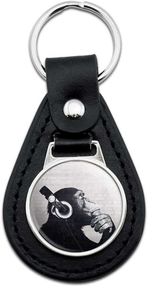 GRAPHICS & MORE Black Leather Headphone Chimp Monkey Wall Keychain...