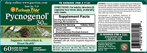 Puritan's Pride Pycnogenol 30 mg, 60 Count, White...