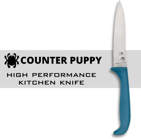 Spyderco Counter Puppy 6.9" Kitchen Knife with 3.46" Corrosion-Resistant 7Cr17 Stainless Steel Blade and Injection-Molded Blue Plastic Handle - Pl...
