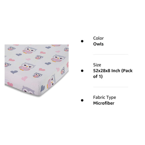 EVERYDAY KIDS Baby Girl Fitted Crib Sheet Sweet Owls, 100% Soft Breathable Microfiber Baby Sheet, Fits Standard Size Crib Mattress 28in x 52in, Nu...