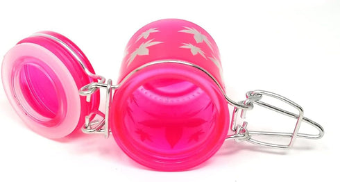 Airtight Glass Herb Mini Storage Jar with Clamping Lid in Choice of Design (Frosted Neon Pink/Silver Leaves)...