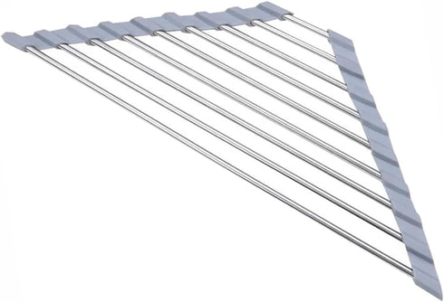 Triangle Dish Drying Rack Multipurpose Roll-up Drying Rack for Sink Corner Stainless Steel Over The Sink Corner Dish Drainer Mat for Kitchen (Grey...