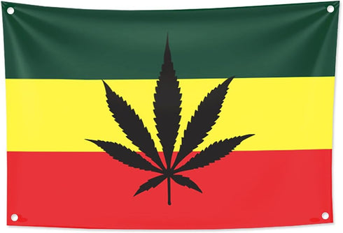 KINO Homie Jamaica Reggae Style Leaf Decorative Tapestry Flag Bar Club Tattoo Shop Banner Wall Hanging (37.7x25in, Leaf)...