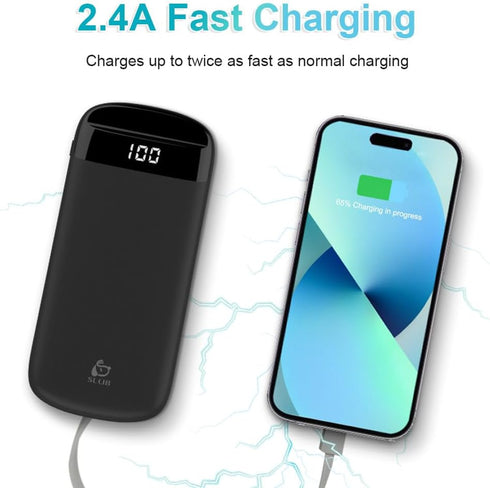 Portable Charger with Built in Cables, Portable Power Bank 10000mAh, with 2 Integrated Charging Cables, 5 Outputs, LED Display, Slim Battery Pack,...