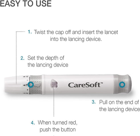 CareSoft Lancing Device - Compatible with CareSens Blood Glucose Monitoring Kit, Lancets and Most (Round/Universal) Diabetic Lancets...