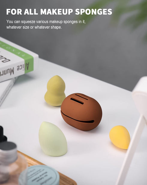 Integrated Makeup Sponge Travel Case, Silcone Washable Reusable Makeup Sponge Holder, Blender Holder Beauty Makeup Sponge Protective Carrying Case...
