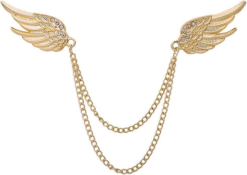 Angel Wings Tassel Chain Brooch Collar Pins. Rhinestone Metal Feather Lapel Pin, Suit Coat Breastpin for Women Men's Accessories...