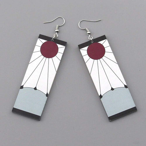 Tanjiro Cosplay Hanafuda Japanese Rising Red Sun Flag Anime Jewelry Earrings - Pair...