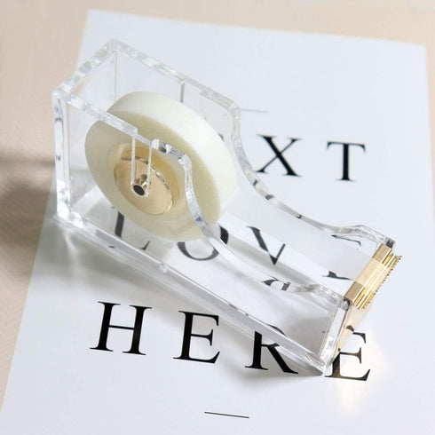 Multibey Clear Acrylic Gold 1 Inch Core Desktop Adhesive Tape Dispenser Cutter with Tape Office School Gift Idea (Gold)...