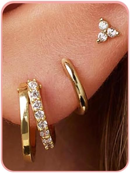 Stud Earrings for Women Dainty Gold Earrings,14k Gold Cartilage Earring Hypoallergenic Earring Set Small Hoop Earrings Gifts for Her...
