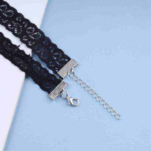 Goth Black Stretch Choker Necklace Black Lace Choker Necklace Minimal Elastic Collar Necklace Short Black Lace Necklace Jewelry for Woman and Girl...