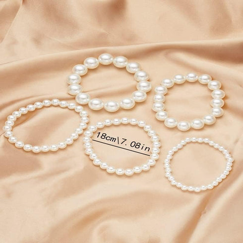 YangQian Layered Pearl Stretch Bracelets Set for Women Stackable Bracelets for Girls Multi Layer costume Pearl Bracelet Wedding Bracelets for Brid...