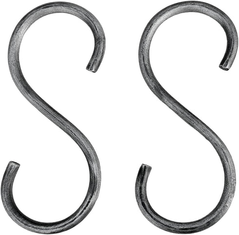 S Hook Hand Forged Metal S Hook Set of 2 Pcs Wrought Iron Handmade S Hook Heavy Duty 4.75 Inches S Hook for Hanging Plants, Pots, Coffee Mugs, Cur...