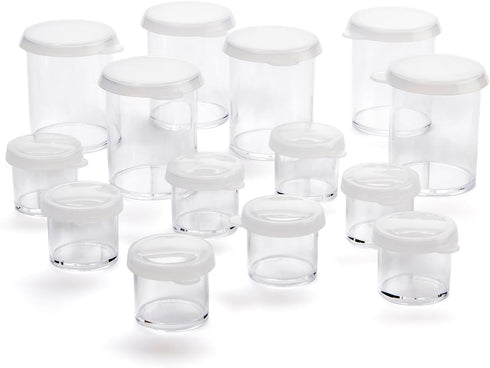 KINGART Clear Multi-Purpose Plastic Storage Cups with Removable Lid for Paiint, Art and Crafts Supplies, Set of 14 in 2 sizes...