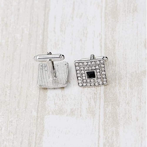 V & L Black Silver Crystal Cuff links – Fancy Unique Elegant Sparkling Luxury Gem Stone Cufflinks for men in Square - Perfect for Wedding, Formal,...