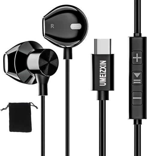 USB C Headphones for iPhone 15 Pro Max Plus ipad with for Samsung Google Oneplus and Other Type C Cellphone with Microphone Earbuds, Type C Wired ...