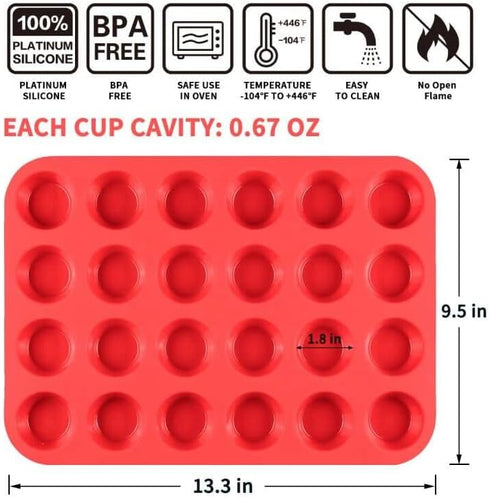 CAKETIME Silicone Muffin Pan Mini 24 Cups Cupcake Pan, Nonstick Food Grade Silicone Baking Pan 1 Pack...
