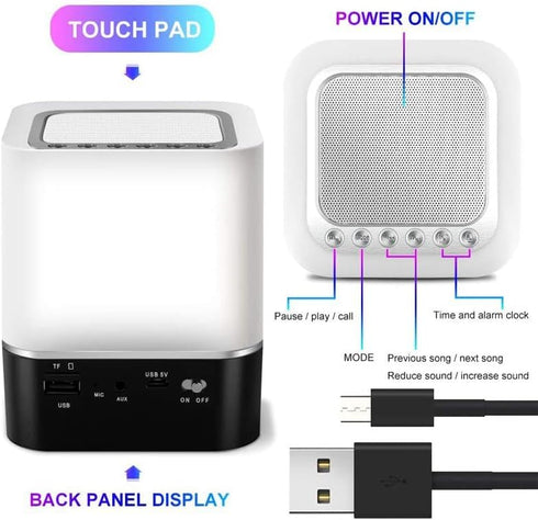 Bluetooth Speaker, Alarm Clock Bluetooth Speaker Multi-Color Changing Bedside Lamp, MP3 Player, Wireless Speaker with Lights, TF Micro SD Card Slo...