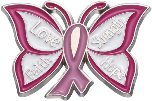 Pink Ribbon Breast Cancer Awareness Brooches Pin, Love Faith Strength Hope Butterfly Brooches Pin, Rhinestone Pink Ribbon Hope Pin Brooch...