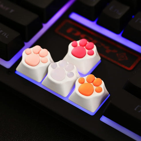 MAYL 2 Pack Keyboard Keycaps Metal and Rubber Keycaps White Keycaps Cute Cat Paw Keycap Kawaii Keycaps Custom Keycaps with Keycap Puller (White Ba...
