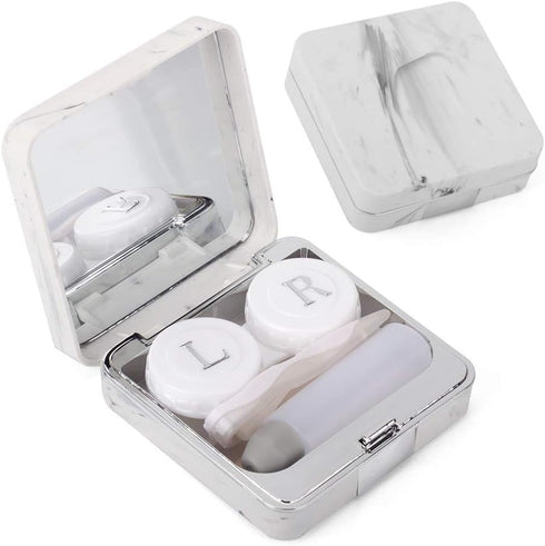 Contact Lens Case, Marble Contact Cases Travel with Remover Tool, Mirror, Tweezers, Contact Solution Bottle, Contact Lens Container Kit for Women ...
