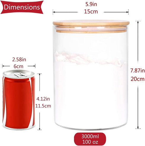 Glass Flour Container with Airtight Bamboo Lid, Large Glass Food Jar with Wooden Lid for Storage Flour, Sugar, Cookies, Rice, Coffee Beans and etc...