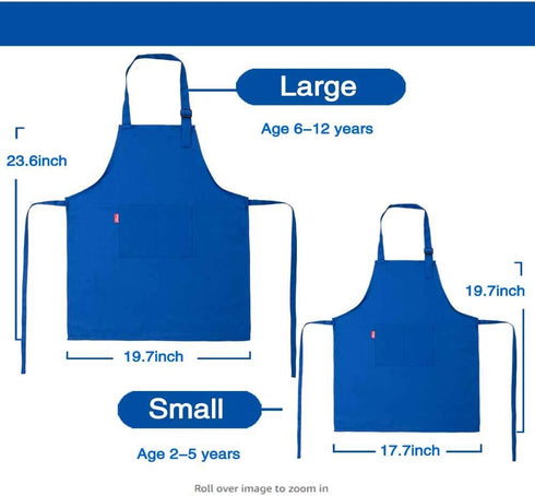 Kids Apron and Chef Hat Set, Children's Adjustable Bib Apron with 2 Pockets. Cute Boys Girls Kitchen Apron for Cooking, Baking, Painting, Training...