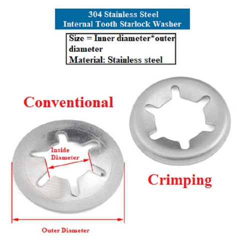 Bettomshin 100Pcs M6 x 15mm Internal Tooth Starlock Washers, 304 Stainless Steel Bearing Clamp Push On Speed Clips Fasteners, Quick Speed Locking ...