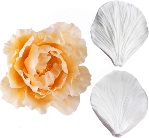 KALAIEN 5pcs Stainless Steel Peony Cutter 2pcs Fondant Silicone Mold Gumpaste Peony Sugarcraft Flower Veining Mold Veiner Petal Making Tool...