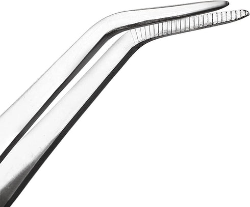 MMOBIEL Stainless Steel Tweezers 20cm / 8inch with curved 60 Degree Serrated Tip Professional Multi Purpose Tongs Tool for Industrial work, Labora...