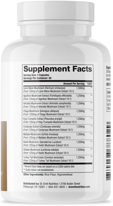 DR. EMIL NUTRITION 10 Mushroom Supplement for Mental Clarity, Focus & Immune Support - Functional Mushroom Nootropic Supplement with Lions Mane Ex...