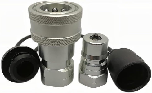 3/8" NPT ISO7241-B Hydraulic Quick Connect & Disconnect Coupler, Quick Release Coupling Set w/Dust Caps, Kubota 7J417-66220|7J417-66320 Replacemen...