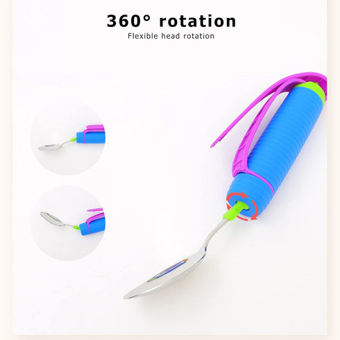 Elderly Eating Spoon, Elderly Auxiliary Spoon 360° Flexible Rotation Head Practical Disabled Eating Aid Spoon Swivel Spoon Handicap Tableware Adap...