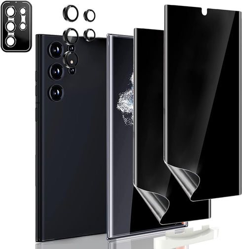 for Galaxy S23 Ultra Privacy Screen Protector with Black Aluminium Alloy Camera Lens Protector, Anti-Spy Flexible TPU Film [Support Fingerprint ID...
