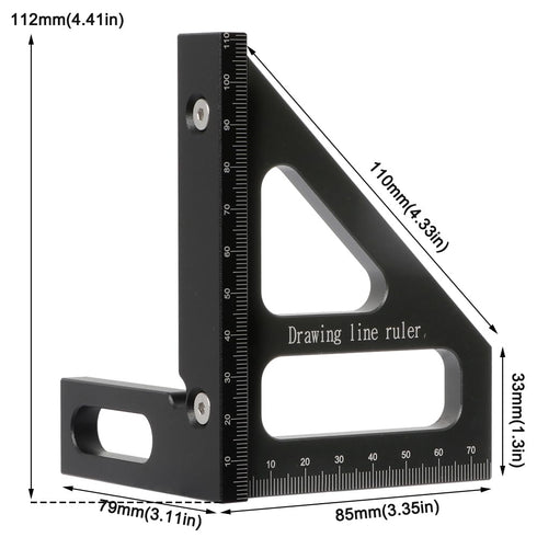 Metric 3D Multi-Angle Measuring Ruler,45/90 Degree Aluminum Alloy Woodworking Square Protractor, Miter Triangle Ruler High Precision Layout Measur...