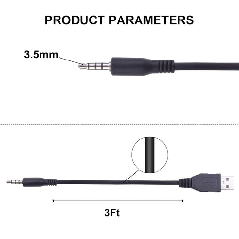 USB to 3.5mm Male Aux Audio Cable Cord, Charger Cable Data Transfer for Headphones, Speakers, MP3/MP4 Players, Watches & More 3.5mm port devices(3...