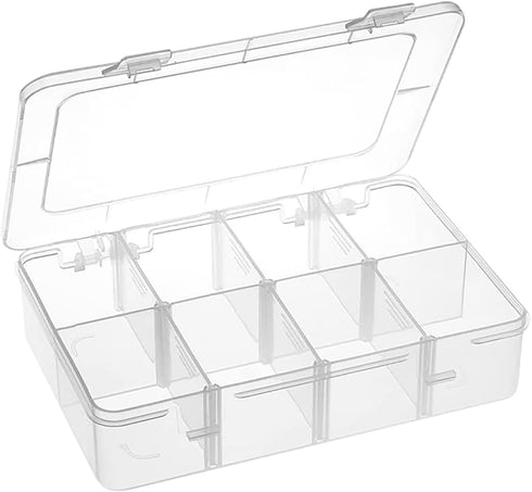 8 Grids Clear Bead Organizer Box Small Part Storage Box Jewelry Organizing Case Craft Tool Containers Fishing Tackle Case with Adjustable Dividers...