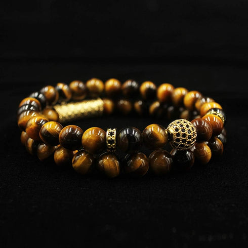 BOMAIL 8mm Tiger Eye Stone Beads Bracelet Elastic Natural Stone Yoga Bracelet for Women Men...