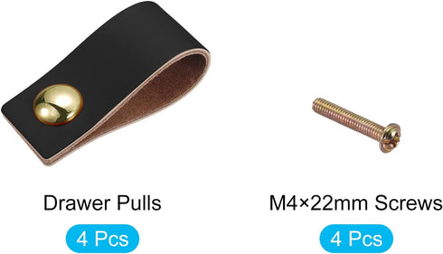 uxcell Leather Drawer Pulls, 2.5" 4Pcs Leather Furniture Handles Drawer Knobs Pulls with Screws for Dressers Drawers Cabinet Doors, Black/Gold/Gol...