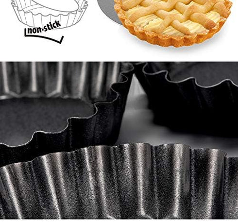 IELEK 12 Inch Non-Stick Tart Quiche Flan Pan Molds Round Removable Loose Bottom Fluted Heavy Duty Pie Pizza Pan...
