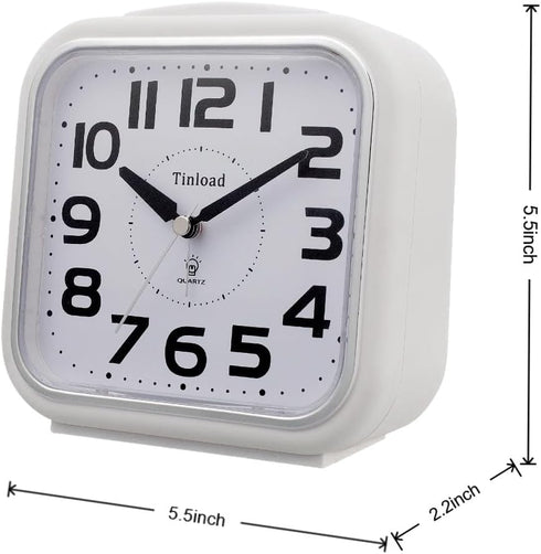 5.5" Large Analog Alarm Clock Silent Non Ticking, Gentle Wake, Beep Sounds, Increasing Volume, Battery Operated Snooze and Manual Light, Easy Set,...