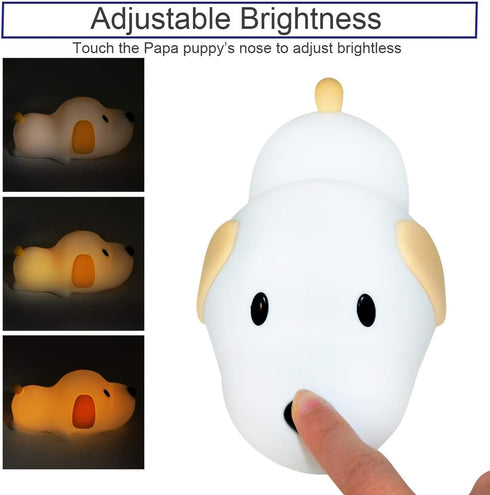 Silicone LED Papa Puppy Night Light Touch Sensor Switching Night Lamp, Transform Between Warm White 2700K and White 6500K, Safe SIL+ABS, Sleep Tim...