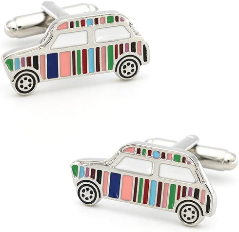 Men's Fashion Cufflinks Muti-color Stripes Mini Car Design Quality Brass Material Cuff Links with Gift Box...